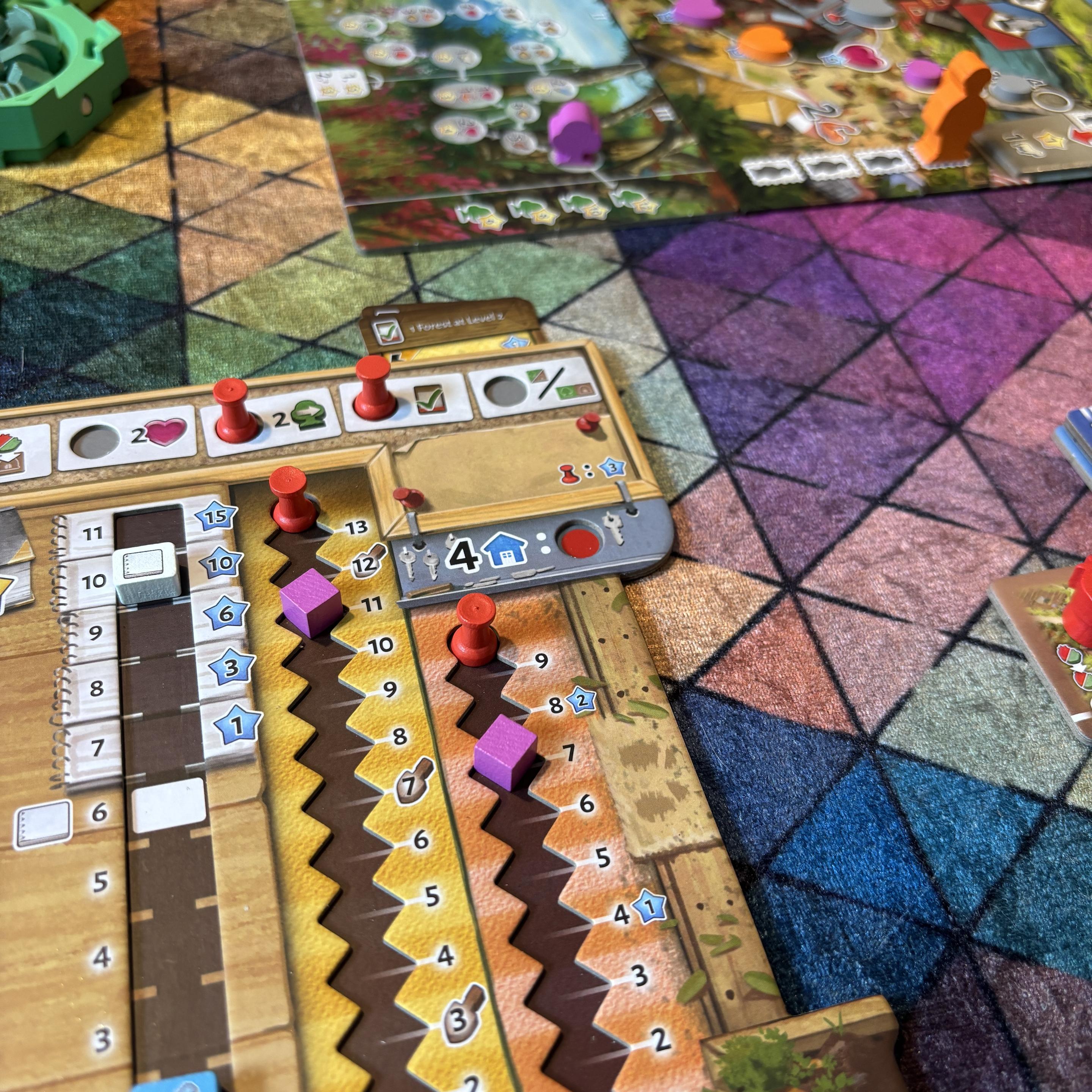 Part of the player board for the purple/pink player, showing some tracks.